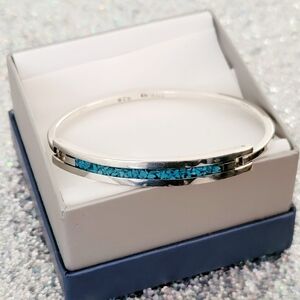 925 Mexico Sterling Silver Blue Bangle Bracelet Turquoise Crushed Chip Inlay